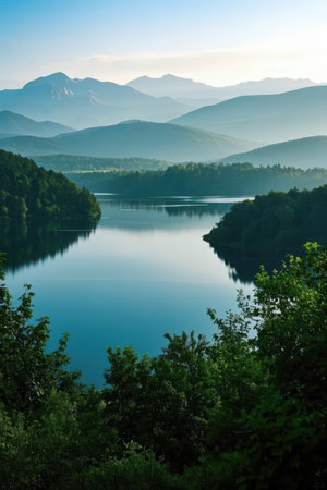Beautiful mountain lake in the morning. Carpathians, Ukraineの素材