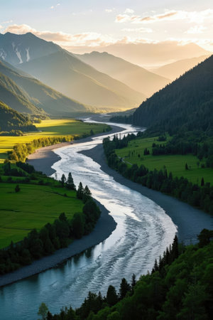 Beautiful view of the Katun river, Altai Republic, Russiaの素材
