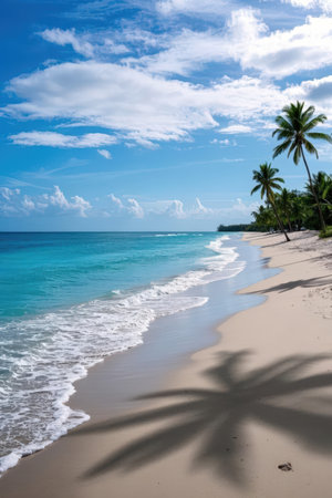 Beautiful tropical beach with coconut palm tree and turquoise seaの素材