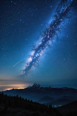 Milky Way over the mountains. Starry sky with milky way and starsの素材