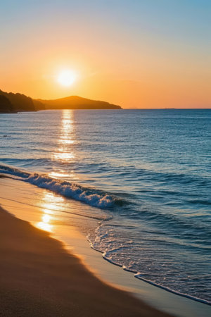 Beautiful sunset on the beach in Ibiza, Balearic Islands, Spainの素材