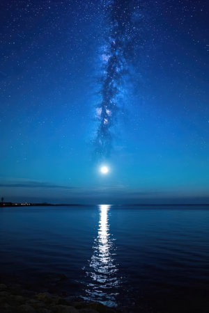 Milky Way over the sea at night with starry sky.の素材