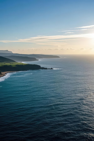 Coastline of the Atlantic Ocean at sunset in summer, Portugalの素材
