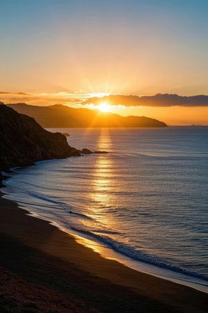 Sunset at the beach in Cornwall, England, United Kingdom.の素材