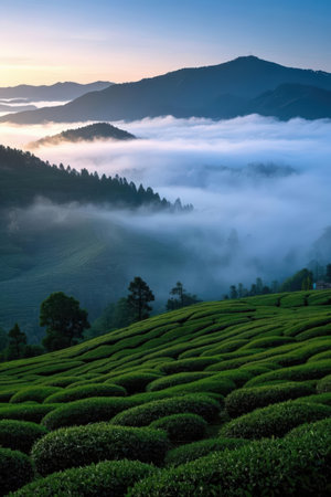 Tea Plantation in the morning, Chiang Rai Province, Thailandの素材