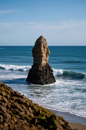 Rocks on the coast of the Atlantic ocean in Portugal near the town of Lagosの素材