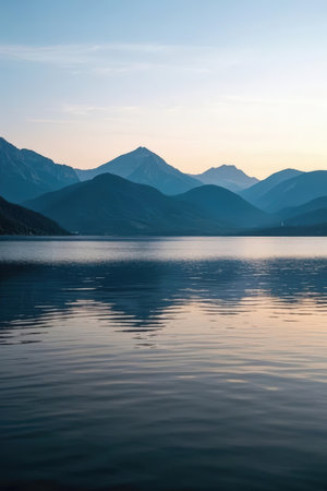 Mountain lake at sunset in the mountains. Beautiful natural landscape.の素材