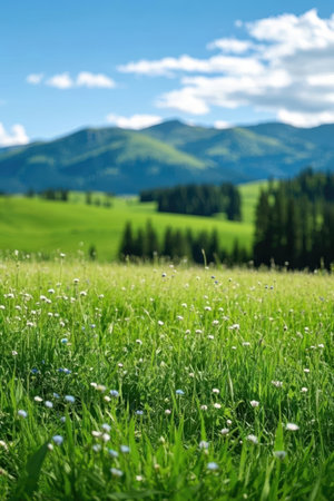 Meadow with flowers in the Carpathian mountains, Ukraineの素材