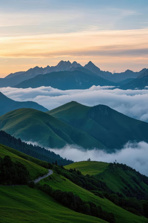 Mountain landscape in the morning. Sunrise in the mountains. Caucasusの素材