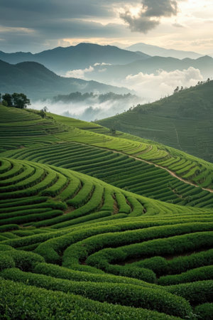 Tea Plantation in the morning, Chiang Rai Province, Thailandの素材