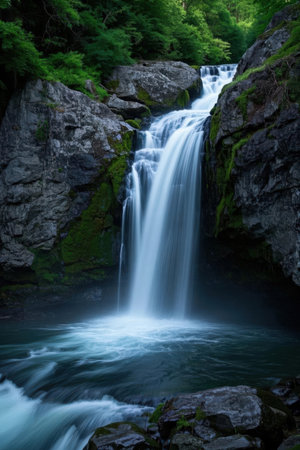 Beautiful waterfall in the mountains. Summer landscape. Long exposure.の素材