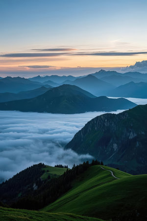 Sunrise over the clouds in the Alps. Austria, Europe.の素材