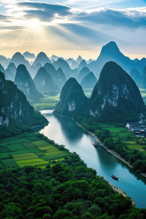 karst mountains and river landscape in guilin,China.の素材