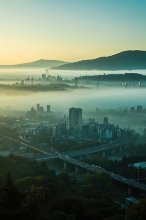 Sunrise over the city of Seoul, South Korea. Beautiful landscape.の素材