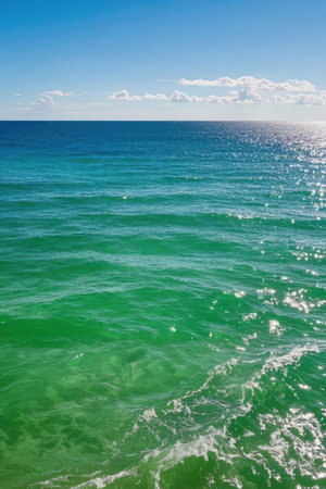 beautiful seascape with turquoise sea and blue skyの素材