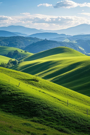 Tuscany landscape. Green hills and blue sky. Italy.の素材