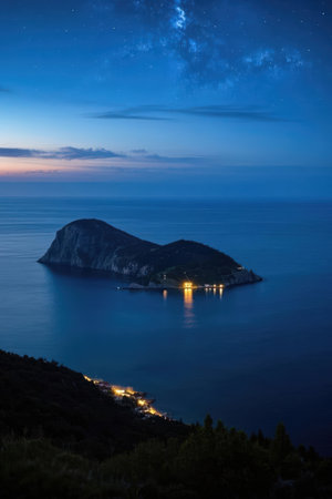Night view of the island of Zakynthos. Greece.の素材