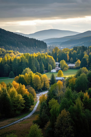 Beautiful autumn landscape of the Carpathian Mountains, Ukraine.の素材