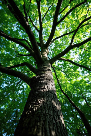 green leaves background in sunny day. nature green wood sunlight backgrounds.の素材