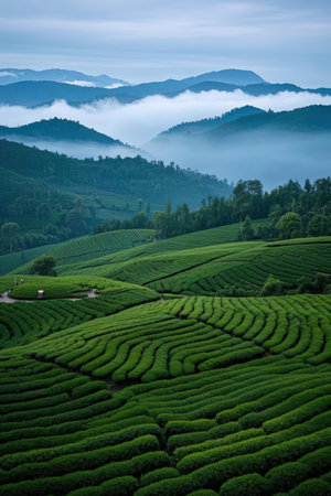Tea Plantation in the morning, Chiang Rai Province, Thailandの素材