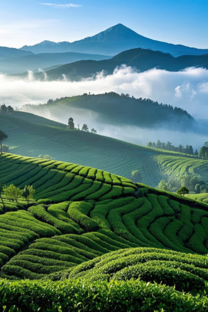 Tea Plantation in the morning, Chiang Rai Province, Thailandの素材