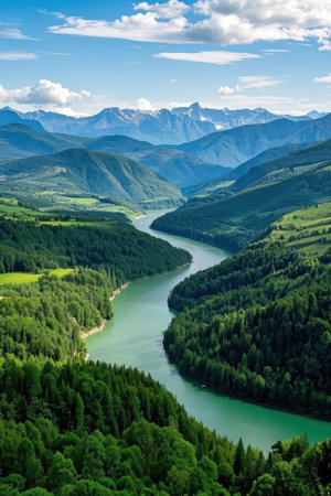 Beautiful mountain landscape with a lake in the Carpathian mountainsの素材