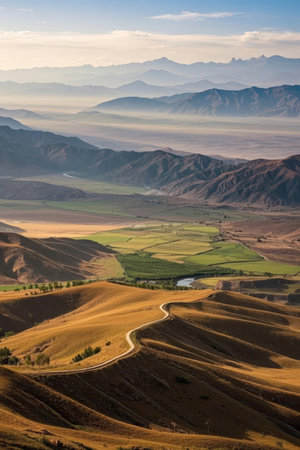 Beautiful landscape of Kyrgyzstan, Central Asia. Toned.の素材