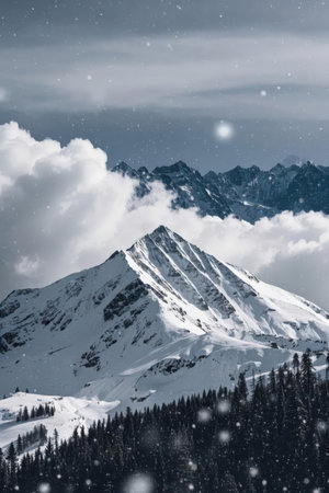 Snowy mountains in the Alps with snowfall. Winter landscape.の素材