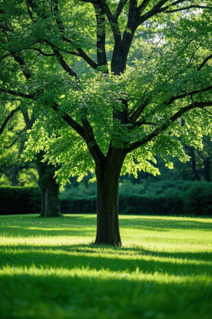 beautiful green trees in the park, springtime, nature seriesの素材