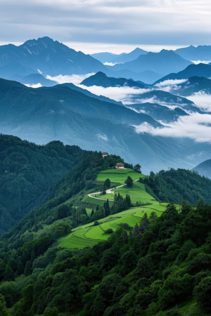 Beautiful landscape of the mountains in the morning. Caucasus, Russiaの素材