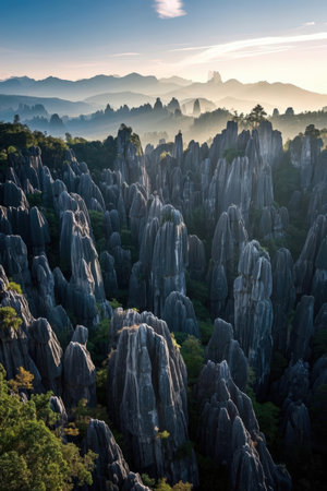 Landscape view of Kunming Stone Forest, Yunnan, Chinaの素材