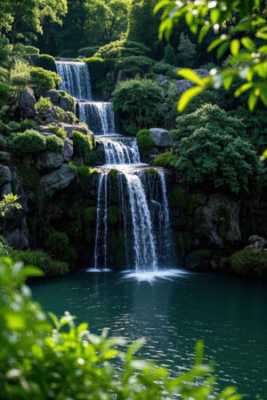 Waterfall in the Japanese garden of the city of Kamakura, Japanの素材