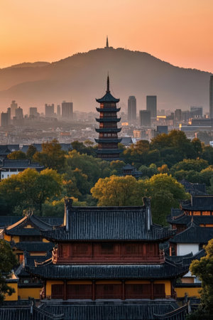 Sunset view of Bongeunsa temple in Seoul, South Koreaの素材
