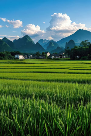 Rice fields in Yangshuo, Guilin, Chinaの素材
