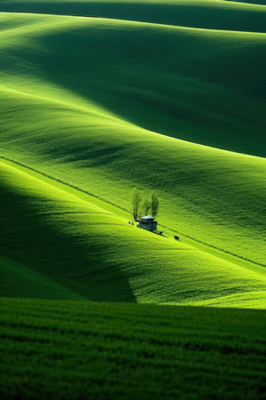Tuscany landscape in springtime. Green fields in Tuscany, Italy.の素材