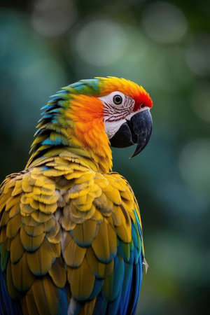 beautiful Scarlet macaw in the nature, closeup of photoの素材
