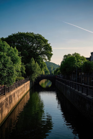 A view of the River Avon in the city of Cambridge, UK.の素材