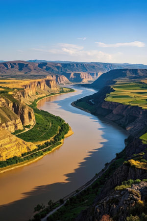 View of the bend of the Colorado River at sunset, USA.の素材