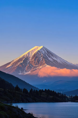 Mount Fuji in the morning at Kawaguchiko lake, Japanの素材