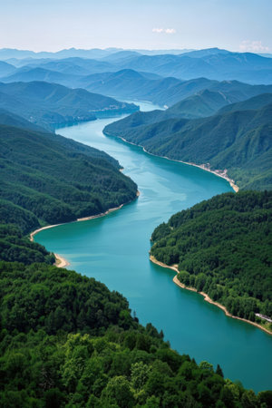 Landscape view of the lake in the mountains. Ukraine, Europe.の素材