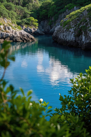 Beautiful turquoise waters of the Ionian Sea in Greeceの素材