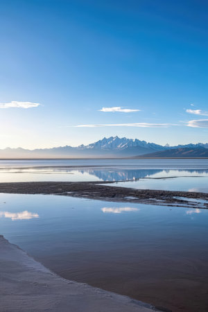 Reflection of mountains in the water at low tide in Patagonia, Argentinaの素材