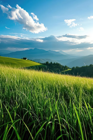 Green grass on the hillside in Carpathian mountains, Ukraineの素材