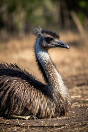 Australian emu, Rhea americana, single bird on grass, South Australiaの素材