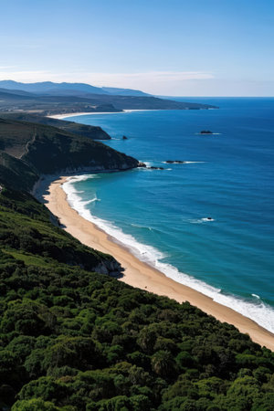 Aerial view of a beautiful beach in the south of Portugal.の素材