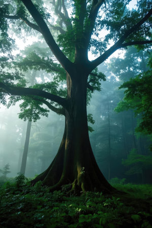 Old big tree in the misty forest at Doi Inthanon National Park, Thailandの素材