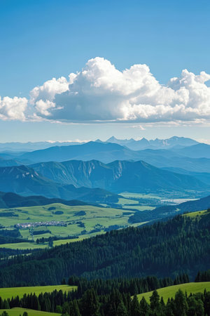 Beautiful summer landscape in the mountains. Panoramic view.の素材