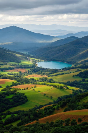 View of the lake in the Carpathian mountains, Ukraine.の素材