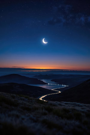 Moonrise over the Lake District, Cumbria, England.の素材