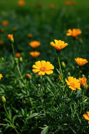 Beautiful Marigold flowers in the garden. Selective focus.の素材
